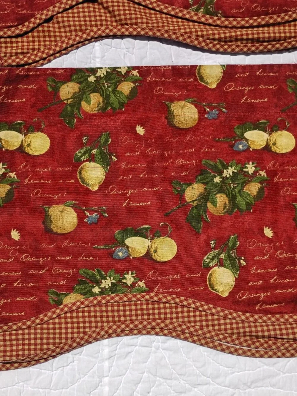 Set of 3 Vintage Waverly La Frutta Curtain Valances Lemons and Oranges Dark Red